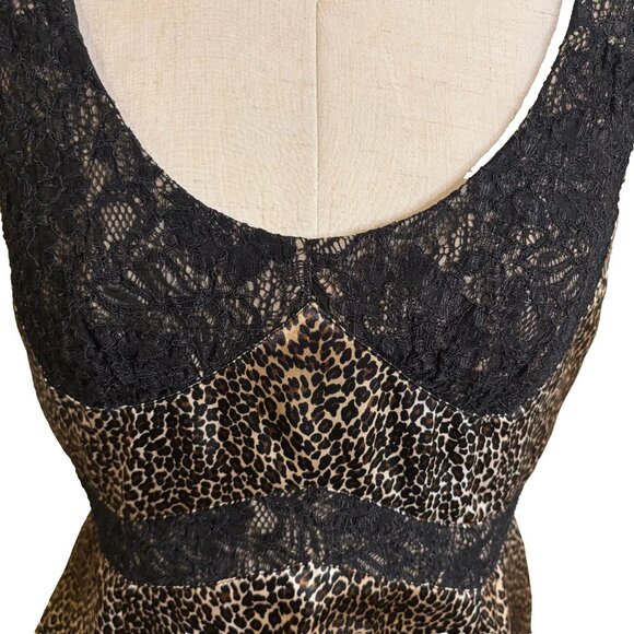 Nine West Leopard and Lace Satin Tank Top Size 10 Zipper Back Retro Fit - Picture 3 of 8